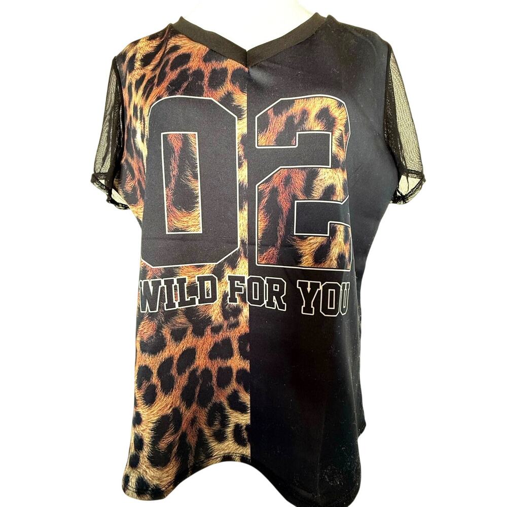 SKU2507 Vintage Minette Plus Size XL Tiger Print & Black Short-Sleeve Top